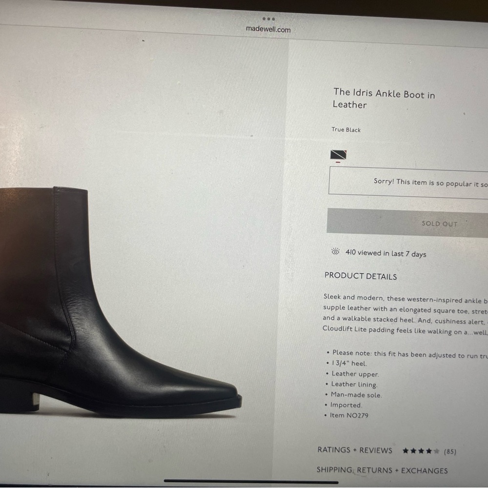 Madewell True Black Leather Idris Ankle Boot